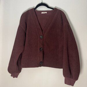 Madewell Re)sourced Fleece Crop Cardigan - Burgundy